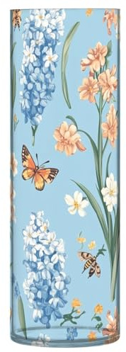 Vase à fleurs en plastique bleu jacinthes, papillons, abeilles, 30 x 10 cm, décoration pour la maison, la cuisine, le salon