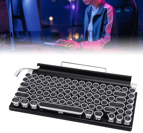 Cuifati Retro Schreibmaschinen -Tastatur, 83 Tastenmechanische Tastatur, Kabel- und Bluetooth -Vintage -Tastaturen mit Integriertem Ständer für Tablet -Telefon, 14 Backbeleuchtungsmodi, (Black)
