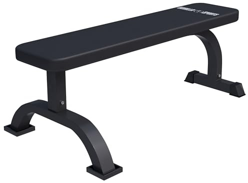 GORILLA SPORTS® Hantelbank - 110 x 58 x 40 cm, bis 250 kg Belastbar, gummierte Füße, Schwarz/Weiß - Flachbank, Bankdrücken, Trainingsbank, Fitnessbank, Drückerbank, Bauchtrainer (Schwarz)
