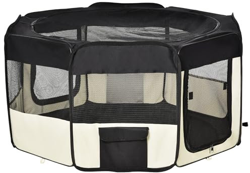 PawHut Welpenauslauf Freilaufgehege Tierlaufstall Laufstall Welpenzaun Welpen-Laufstall Hundelaufstall 600D Oxford Ø120 x H58 cm