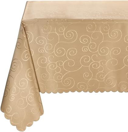 BEAUTEX Tischdecke Damast Ornamente - Bügelfreies Tischtuch - Fleckabweisende, Pflegeleichte Tischwäsche - Tafeltuch, Eckig 130x160 cm, Cappuccino