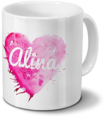 digital print Tasse mit Namen Alina - Motiv Painted Heart - Namenstasse, Kaffeebecher, Mug, Becher, Kaffeetasse - Farbe Weiß