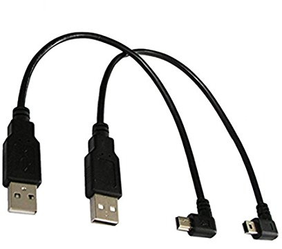 USB 2.0 Extension Cable-Cerrxian 9 Inch Mini USB Cable Combo Mini USB Right Angle & Left Angle Male to USB Type A 2.0 Data Sync and Charge Cable (1 Pair）