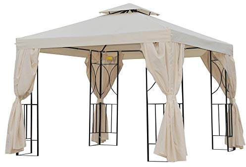 Outsunny Tonnlle de Jardin Barnum pavillon de Jardin 3 x 3 Double Toit avec moustiquaires Amovibles imperméable Beige Noir