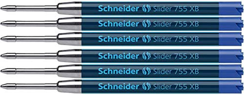Schneider Slider 755 Kugelschreibermine (ViscoGlide-Technologie, dokumentenecht, XB=Extrabreit) 6er Blisterkarte, blau