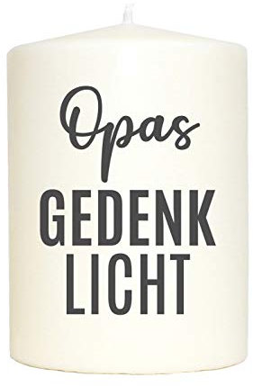 WB wohn trends Kleine Spruchkerze weiß, Opas Gedenklicht, Aufdruck grau, 10x7cm, Trauer-Kerze Gedenk-Kerze mit Spruch Motiv-Kerze
