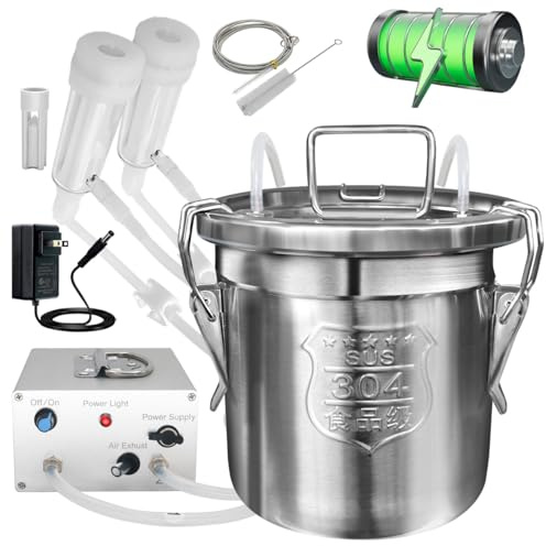 Hantop 6L Goat Milking Machine, Rechargeable Battery Powered Speed Adjustable Pulsating Vacuum Pump, 304 Stainless Steel Milk Bucket with Auto Stop Check Valve Goat Milker Machine (Pro Model)