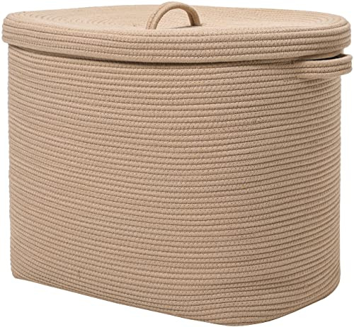22x14x18 Rectangular Extra Large Storage Basket With Lid, Large Cotton Rope Storage Basket, Woven Laundry Hamper, Cloth Storage Bin, for Clothes Towels Blankets in Living Room, All Beige