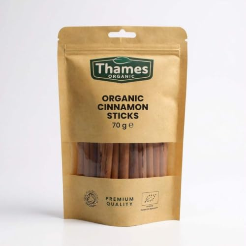 Organic True Ceylon Cinnamon Sticks (Quils) -70g - Ceylon, Non-GMO, No Additives, Preservatives, Raw, Vegan, Sri Lanka - Perfect for Baking, Cooking, Certified Organic - Thames Organic