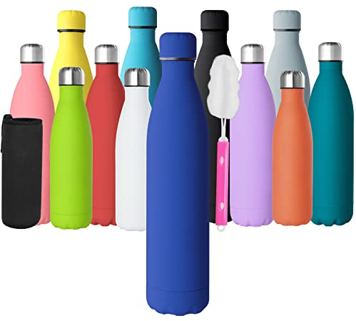 GeeRic Wasserflasche aus Edelstahl, 1 Liter, doppelwandig, vakuumisoliert, 12 Stunden heiße Getränke und 24 Stunden Kalt, für Outdoor-Sportarten und Wandern, 1
