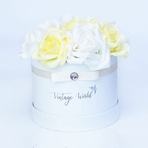 Vintage World Infinity Kosice Handgemachte Rosenbox, 9 Rosen, Geschenkidee, lange haltbar, gelb