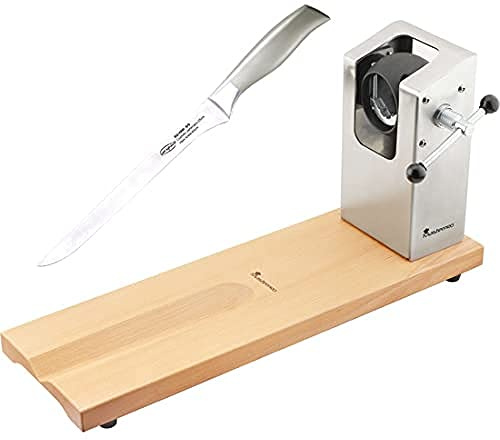 Bergner Jamonero BERGNER 62 x 19.5 x 3,3 cm de la colección Masterpro con cuchillo jamonero de 16 cm en acero inoxidable, Plata, 16 x 16 x 97