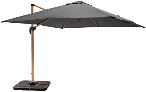 Oviala Ampelschirm, 3 x 3 m und 4 Platten zum Befüllen, Holzoptik, Grau