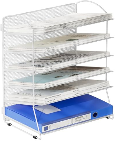 EasyPAG Skrivbordsnät 6 nivåer skrivbord prydlig arkiveringsbricka kontor fil sorterare dokumenthållare papper organiserare tidningsförvaringsställ, silver