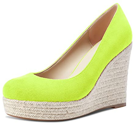 Castamere Mujer Plataforma Alto High Heel Redonda Punta Pumps Slip-on de Boda Oficina Clásico Zapatos 10 CM Heels Verde Lima Ante 45 EU