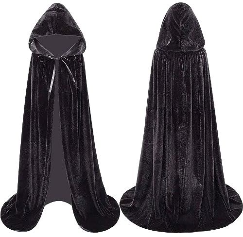 Winwild Capo nero con cappuccio, velluto Cape Vampire Costume Ladies Men Adult per Carnevale Halloween Cosplay Costume (Nero,170cm)