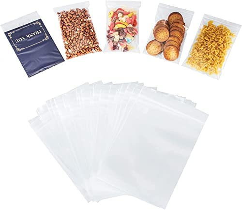 Grip Seal Bags - Pack of 100 Sealable Zip Lock Bags 4x5.5/10x14cm, Clear Resealable Plastic Food Bags, Reusable for Freezer Storage