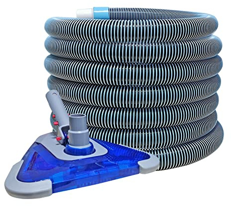 POOLWHALE Professional 1-1/2-Inch x 24-Feet Swimming Pool Vacuum Hoses with Swivel Cuff and Triangular Weighted Flex Vacuum Head, Perfect for Above Ground and Small Inground Pools