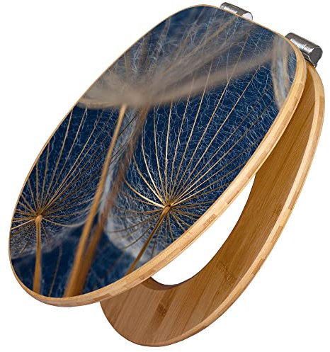 banjado Design WC Sitz Bambus Absenkautomatik 45,8x37,5cm / Toilettendeckel mit Absenkautomatik Holz/hochwertiger Bambus Klodeckel/WC-Sitz für gängigen Toiletten/Motiv Verblüht