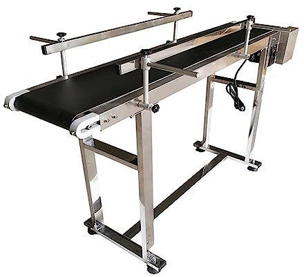 HQHAOTWU Flat Belt Conveyor PVC Belt Transport Conveyor Double Guardrails Stainless Steel Frames Industrial Transport Equipment 47.2×7.8inch Belt