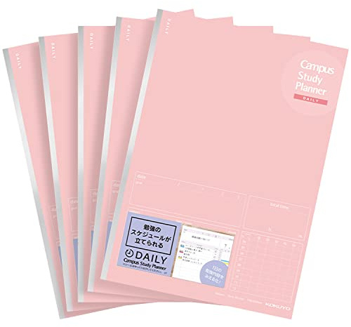 Kokuyo Campus Studienplaner Notizbuch, täglich liniert, halb-B5, Hellrosa, für 63 Tage, 5er-Set, Japan Import (NO-Y80MD-LP)