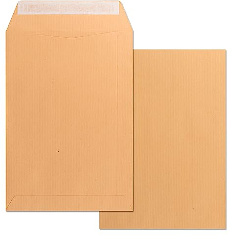 Sobres de Papel, Sobre Bolsa de Papel Kraft, Tamaño Cuarto Prolongado 184 x 261 mm, Sobre de Papel con Tira de Silicona para Invitaciones, Envíos o Almacenaje · m-office (500 uds, 184x261mm)