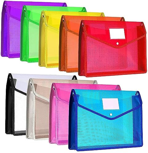 9 Stück Wasserdicht Dokumentenmappe A4, Kunststoff Umschlag Mappe Sichttasche Dokumenten Dokumententasche A4 Kunststoff Umschlag Mappe für Reise Büro Dokument Speicherung Schule