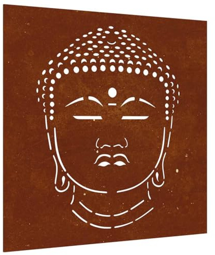 vidaXL Garden Wall Decoration, Metal Wall Art with Buddha Head Design, Wall Decor for Outdoor Garden Patio Balcony Yard Patio Lawn, Corten Steel