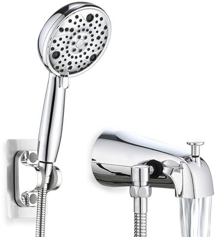 Sperwoesy Slip-On Tub Spout with Diverter, High Pressure 8 Settings Hand Held Shower with Hose, All Metal Bathtub Faucet with Sprayer and Hardware, Chrome