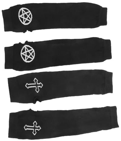 ibasenice 2paare Halbfingerhandschuhe Mit Armstulpen Warm Und Für Herbst Winter Und Cosplay Zwei Designs Fünfzackstern Und Kreuz