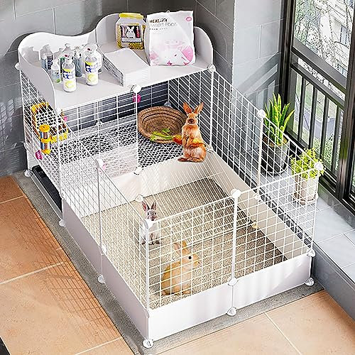 KAZUP DIY Kleintier-Laufstall, Kaninchenstall, Kaninchenkäfig für drinnen und draußen, erhöhter Zaun zur Aufbewahrung mit Tablett, Hofzaun für drinnen und draußen, für Kaninchen, Frettchen, Hasen,
