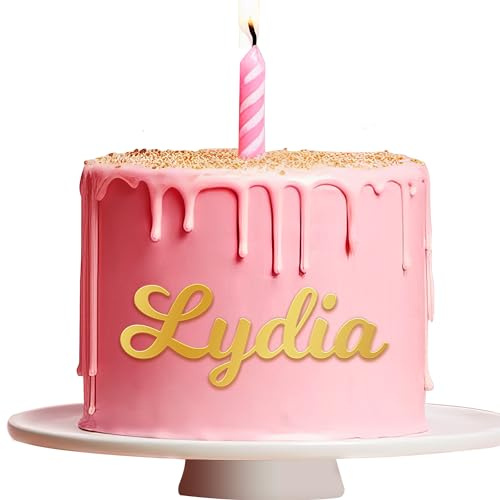 Personalised Cake Topper Custom Happy Birthday Wedding Anniversary Graduation Cake Topper Gifts with Any Text Acrylic Personalised Gifts for Son Daughter Wife Friends Cake Decorations(Gold)