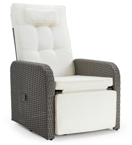 Mondeer Liegesessel, PE Rattan Sonnenliege mit Verstellbarer Rückenlehne und 360° Drehbarem Fußkreuz, für Garten Terrasse Innen Außenbereich, Grau und Beige