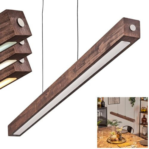 HOFSTEIN LED Pendelleuchte Carbellino, dimmbare Hängelampe aus Metall/Holz/Kunststoff in Schwarz/Dunkelbraun/Weiß, Touchdimmer, skandinavisches Design, 20 Watt, CCT 3000-6000 Kelvin, 2100 Lumen