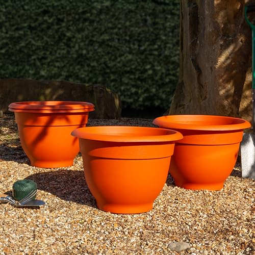 Wham Bell Pot 4 x 48cm Round Plastic Garden Planters | 100% Recycled Plastic | Lightweight & Weather-Resistant | Drainage Points for Easy Drilling | Indoor & Outdoor Use | Made in UK - Terracotta