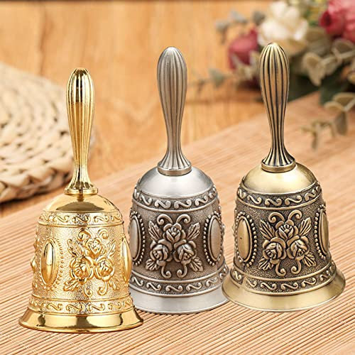 Dekaim Metall Handglocke Mutter Kind Statue Harz Figur Statue + Metall Handglocke Laut Ton Vintage Stil Geschnitzte Hand Essen Glocke Silber