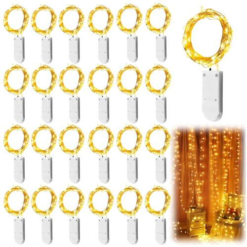 WIYETY 25 Stück LED Lichterkette: 1M Mini Lichterketten Batteriebetrieben, Wasserdichte Kupfer Drahtlichterkette für Party Weihnachten Halloweent Hochzeit Weihnachten Deko (Warm Weiß)
