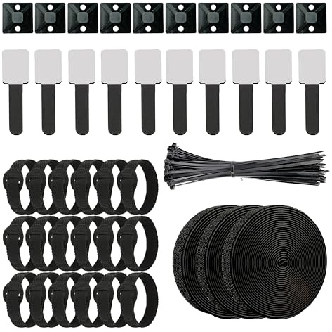 ARMIZ 150PCS Cable Management Kit, 3 Rolls Tape, 12 Zip Tie Mounts,40 Cable Straps, 15 self-Adhesive Cable Clips, & 80 Cable Fastening Ties for TV, PC and Office Cable Management