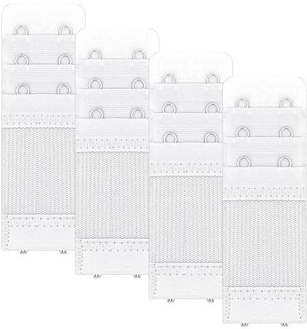 Piriuuo 4 Stück BH Verlängerung, 9,7 x 3,2 cm Damen BH-Verlängerer BH Erweiterung 2 Haken 3 Reihen Elastische Unterwäsche Verlängerungsschnalle Weiches Polyester BH Verschluss Verlängerung