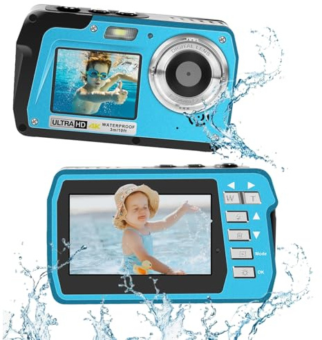 Fotocamera subacquea 4K, 4K 48MP Full HD, fotocamera galleggiante compatta, impermeabile 3M per immersioni, surf, rafting, selfie a doppio schermo, zoom digitale, luce riempitrice 16X, supporto