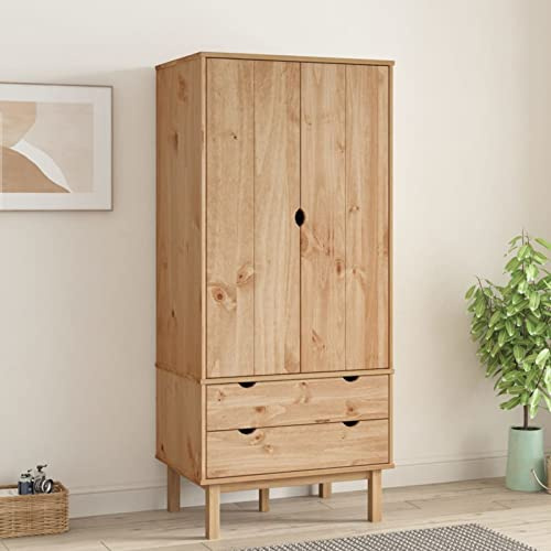 Gecheer OTTA garderob 76,5 x 53 x 172 cm i massivt furu, entréskåp, sovrumsgarderob, multifunktionsskåp, fristående garderob, klädskåp, P348588