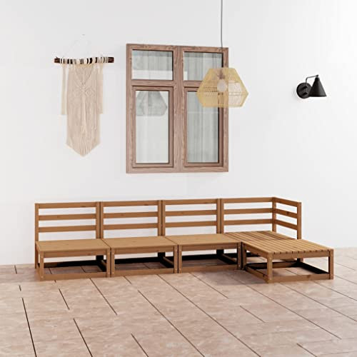 KTHLBRH 5-TLG. Garten-Lounge-Set Honigbraun Massivholz Kiefer Gartenmöbel-Sets Balkonmöbel-Sets Outdoor-Möbel-Sets Terrassenmöbel-Sets für Terrasse, Garten, Balkon