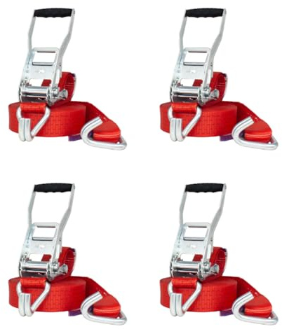 Lasiprofi Spanngurt 50 mm | Druckratsche | Länge 10,0m | mit Doppelspitzhaken | Set | STF 350 daN | Farbe rot | Zurrgurt zur Ladungssicherung | für LKW, Anhänger und Kleintransporter (4 Stück)