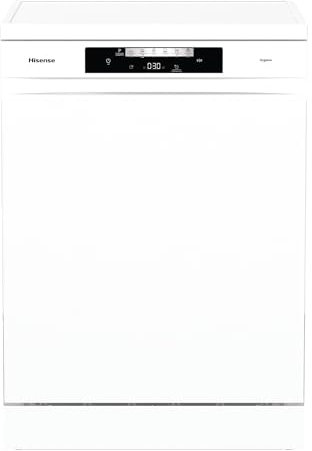 Hisense HS643C90W - Lavavajillas de Libre Instalación, Clase C, Capacidad 16 Servicios, Alto 84.5cm x Ancho 59.9cm, Blanco, Secado Automático, Programas Automáticos, Tercera Bandeja, 15' Lavado Rápido