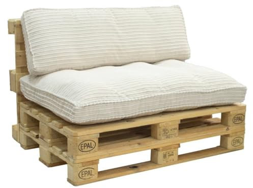 Friderik Palettenkissen – Kissenset 1+1 für Palettenmöbel 120 cm, Material Cord (Cream)