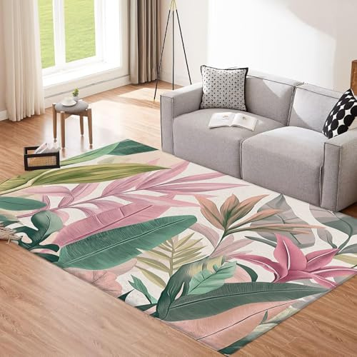 CEDNXOER Tappeto Lavabile in Lavatrice, Acquarello Piante Tappeto Salotto,Moderno Bianco Grande Tappeti Moderni Foglie Di Banano,240x340cm Pelo Corto Antiscivolo Morbido Tappeto per Soggiorno