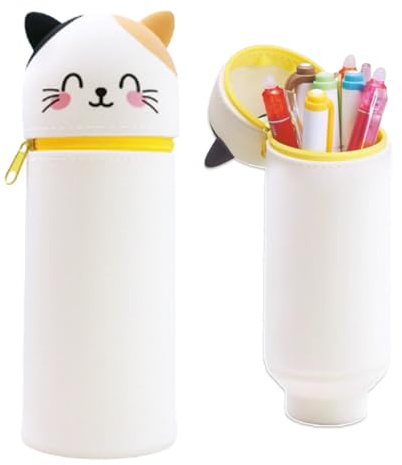 Thryviel 2-in-1 Silikon Federmäppchen, ​Kawaii 2-in-1 Schulmäppchen aus Weichem Silikon​ mit Großer Kapazität – Tier Stifthalter als Geschenk für Kinder | Kawaii Federtasche für Stifte, Katze