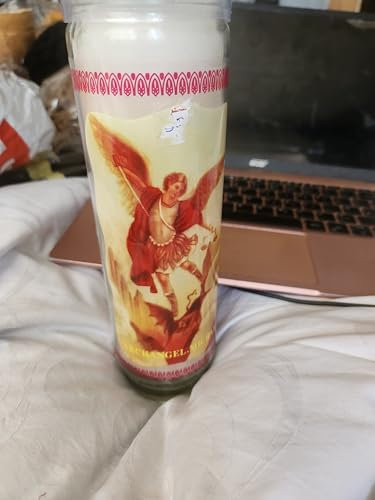Candela spirituale devozionale dell'Arcangelo Michele in vetro per preghiera di 7 giorni, rosso e bianco