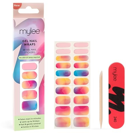 Mylee Gel Nail Wraps [Sunset Boulevard] - 20 Pre-Cured Gel Stickers | Instant Mani, No Lamp Needed, Chip-Resistant, Glossy Finish, Lasts Up to 14 Days, Easy to Apply - Vegan & Cruelty-Free