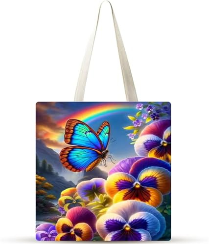 Cekog Mariposa pensamiento Bolsa de Lona con Estampado,juego de 2 Bolsos de lona para Mujer, Bolsa de Tela Reutilizable para Compras de Comestibles para Trabajo Compras Escuela y Vida Cotidiana
